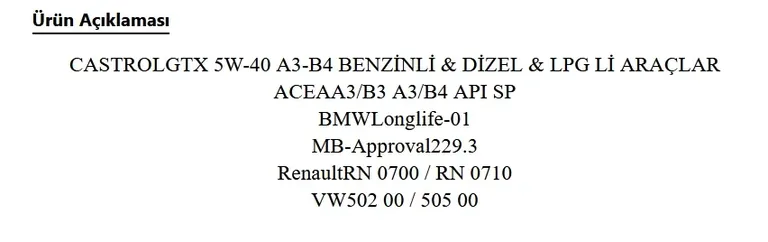 Engine oil technical approval.